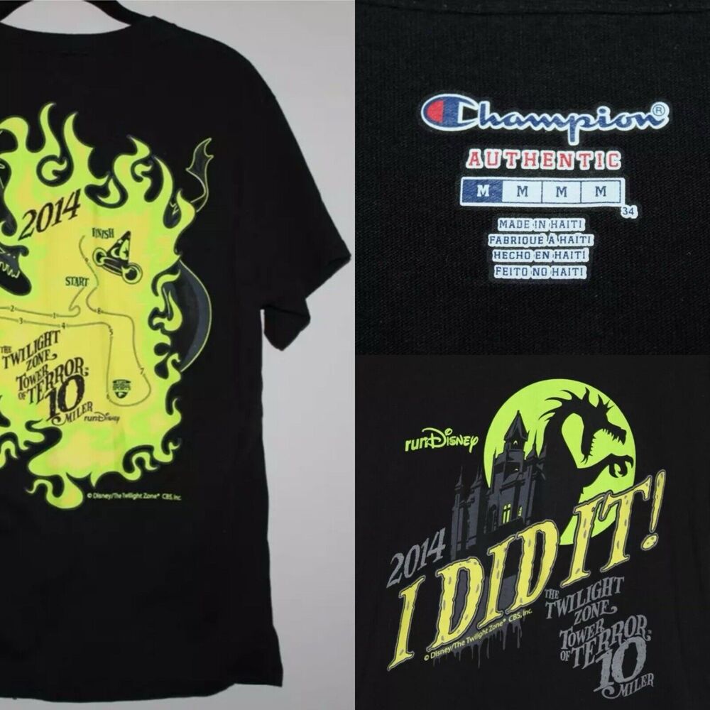 Champion Run Disney 2014 I DID IT Twilight Zone Tower of Terror T-shirt Medium - Picture 2 of 15